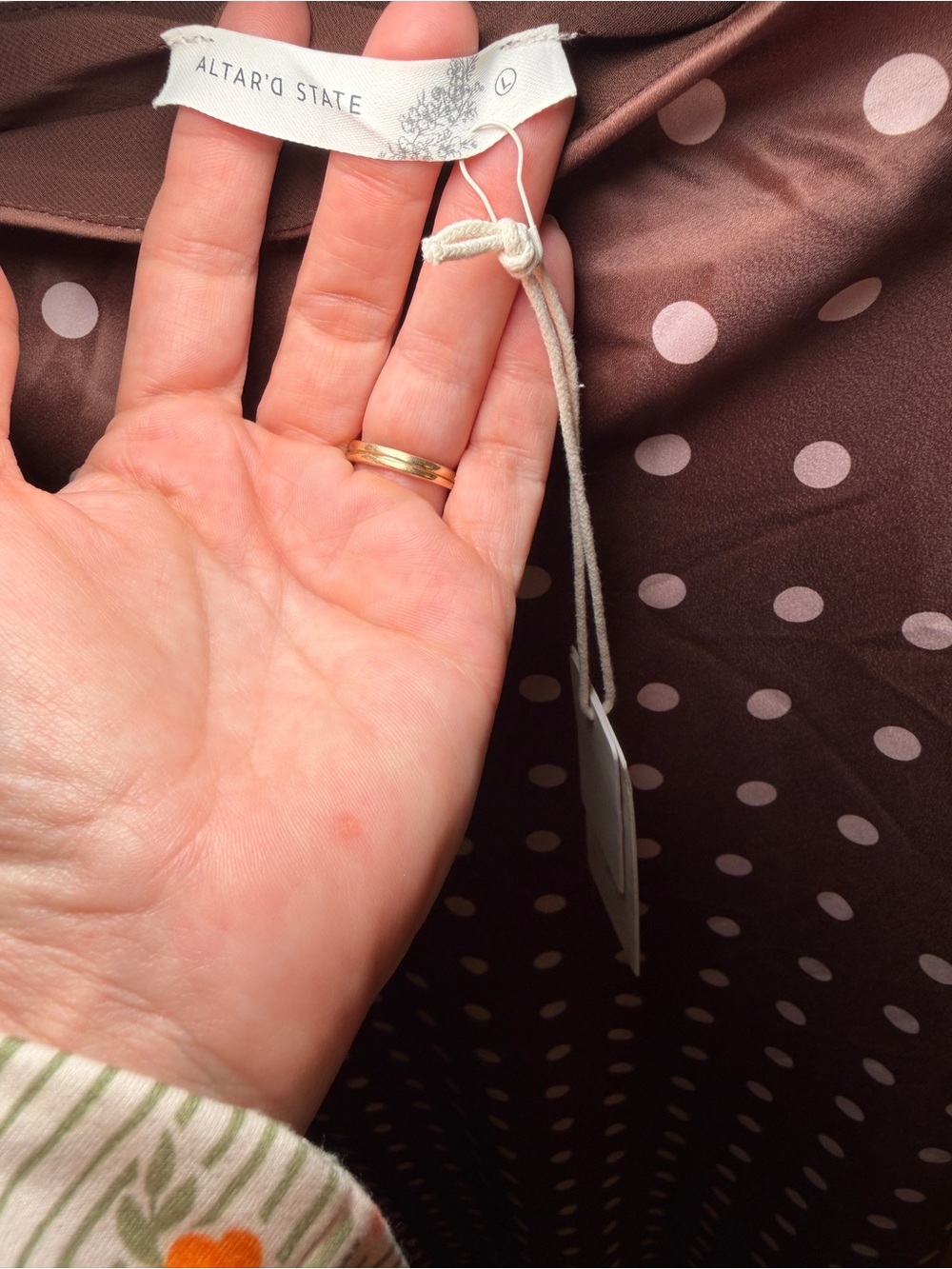 Altar'd State Brown Satin Maxi Skirt with Pink Polka Dots - Picture 3 of 4